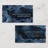 Moody Agate | Navy Denim Steel Blue Imitats Glitze Visitenkarte (Vorne/Hinten)