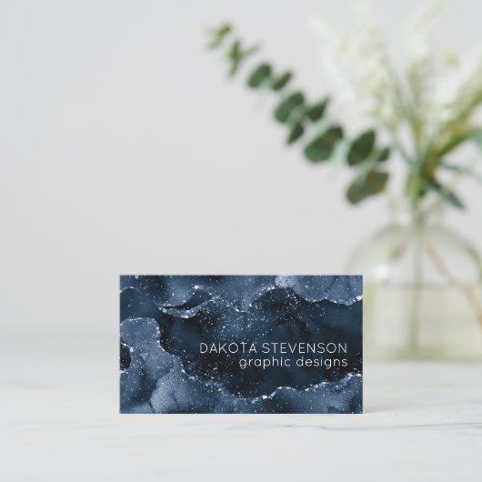 Moody Agate | Navy Denim Steel Blue Imitats Glitze Visitenkarte (Stehend Vorderseite)