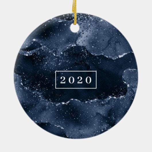 Moody Agate | Navy Denim Steel Blue Monogram Keramik Ornament (Hinten)