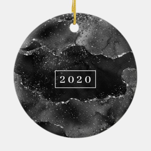 Moody Agate | Onyx Black Silver Goth Glam Monogram Keramik Ornament (Hinten)