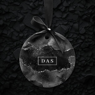 Moody Agate Onyx Black Silver Goth Glam Monogram Keramik Ornament