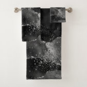 Moody Agate | Onyx Black Silver Vampy Goth Glitzer Badhandtuch Set (Insitu)