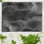 Moody Agate | Onyx Black Silver Vampy Goth Glitzer Geschirrtuch (Gefaltet)