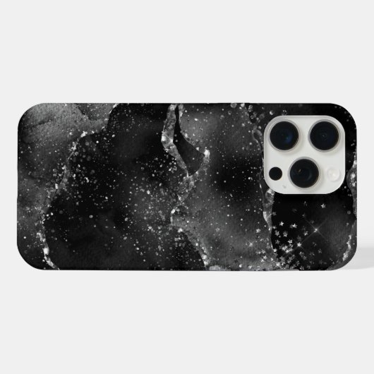 Moody Agate | Onyx Black Silver Vampy Goth Glitzer iPhone Hülle (Rückseite (Horizontal))