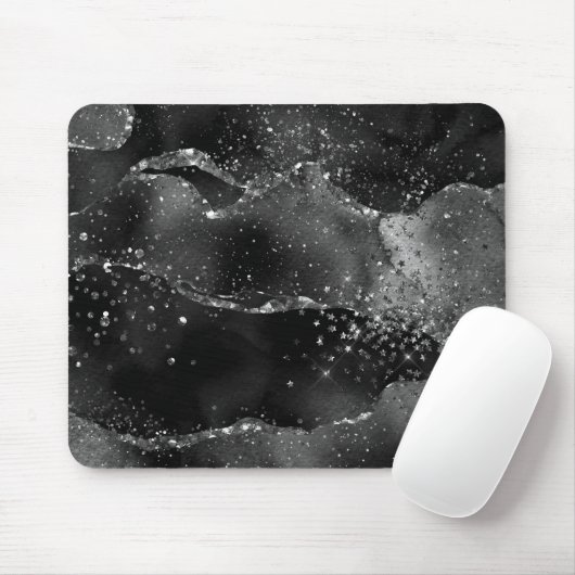 Moody Agate | Onyx Black Silver Vampy Goth Glitzer Mousepad (Mit Mouse)