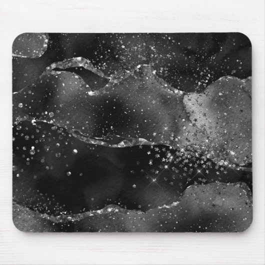Moody Agate | Onyx Black Silver Vampy Goth Glitzer Mousepad (Vorne)