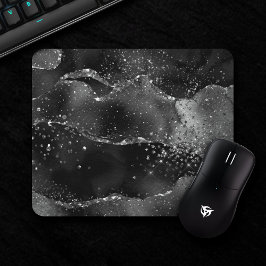 Moody Agate | Onyx Black Silver Vampy Goth Glitzer Mousepad