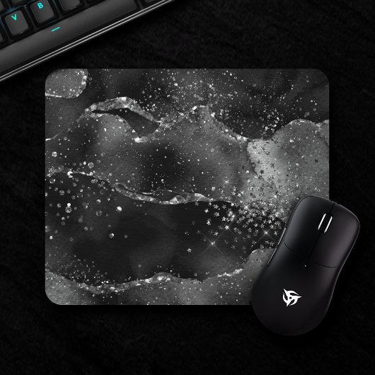 Moody Agate | Onyx Black Silver Vampy Goth Glitzer Mousepad