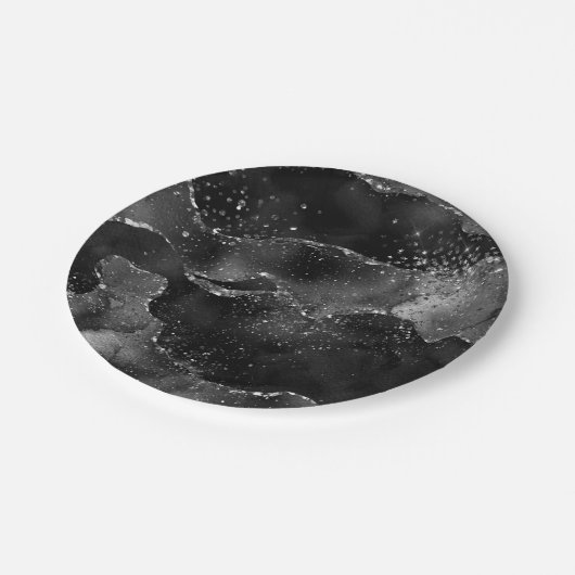 Moody Agate | Onyx Black Silver Vampy Goth Glitzer Pappteller (Schrägansicht)