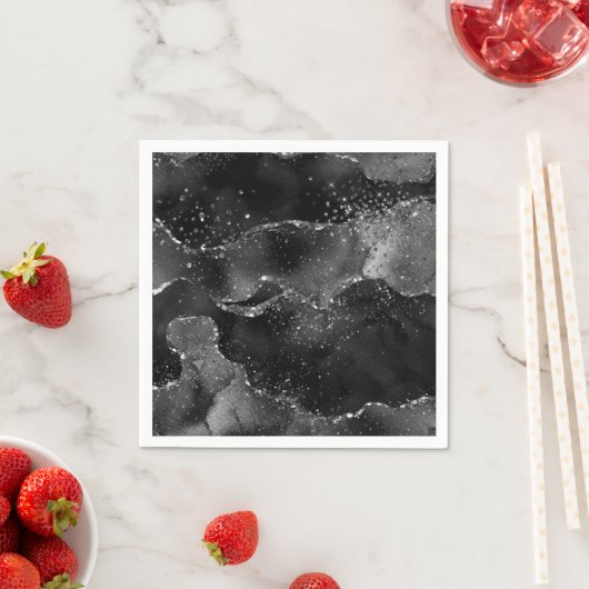 Moody Agate | Onyx Black Silver Vampy Goth Glitzer Serviette (Beispiel)