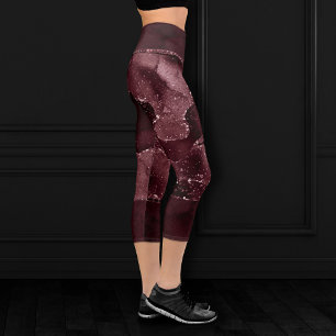 Moody Agate   Wein Bordeaux Sangria Merlot Maroon Capri Leggings