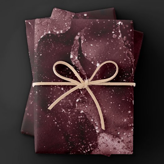 Moody Agate | Wein Bordeaux Sangria Merlot Maroon Geschenkpapier Set