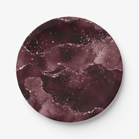 Moody Agate | Wein Bordeaux Sangria Merlot Maroon Pappteller (Vorderseite)