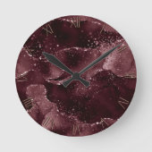 Moody Agate | Wein Bordeaux Sangria Merlot Maroon Runde Wanduhr (Vorderseite)