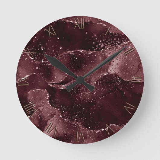 Moody Agate | Wein Bordeaux Sangria Merlot Maroon Runde Wanduhr (Vorderseite)
