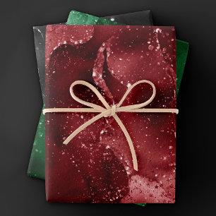 Moody Agates   Luxusurlaub Rot Grün und Schwarz Geschenkpapier Set