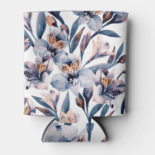 Moody Alstroemeria: Muster für Aquarellfarben-Blum Dosenkühler (Vorderseite)