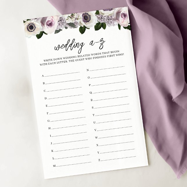 Moody Anemone Lila Floral Brautparty A-Z Game (Von Creator hochgeladen)