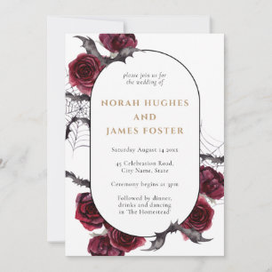 Moody Arch Floral Burgundy Black Halloween Hochzei Einladung