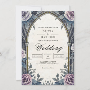 Moody Arch Floral Romance Wedding Einladung