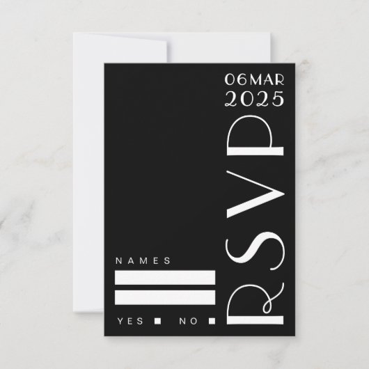 Moody Art Deco Schwarz-weiß Wedding RSVP Karte (Vorderseite)