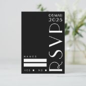 Moody Art Deco Schwarz-weiß Wedding RSVP Karte (Stehend Vorderseite)
