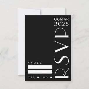 Moody Art Deco Schwarz-weiß Wedding RSVP Karte