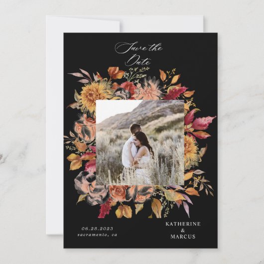 Moody Autumn Elegant Floral Save the Date Einladung (Vorderseite)