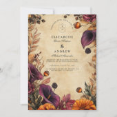 Moody Autumn Floral Wedding Einladung (Vorderseite)