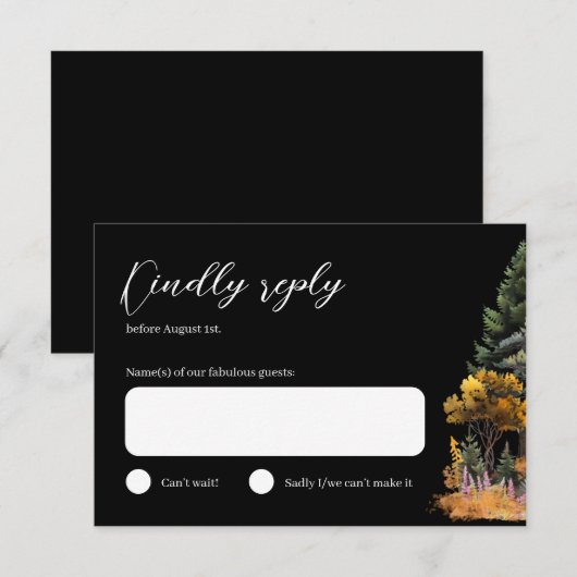 Moody Autumn Watercolor Forest Wedding RSVP Karte (Vorne/Hinten)