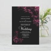 Moody Black and Pink Floral Wedding Einladung (Stehend Vorderseite)