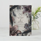 Moody Black and White Floral Wedding Design Einladung (Stehend Vorderseite)