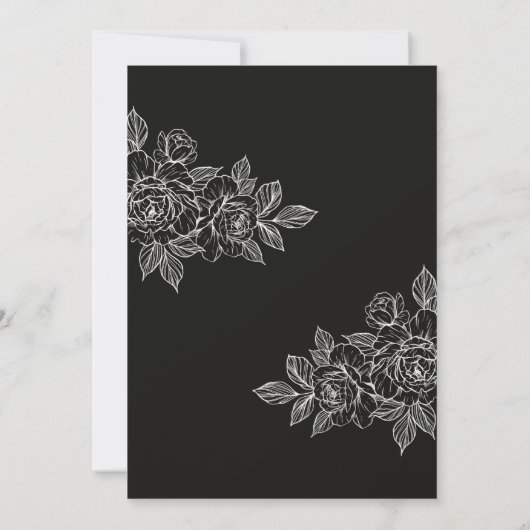 Moody Black and White Peony Sketch Wedite Einladung (Rückseite)