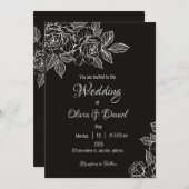 Moody Black and White Peony Sketch Wedite Einladung (Vorne/Hinten)