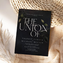 Moody Black Botanical Typographic Einladungen