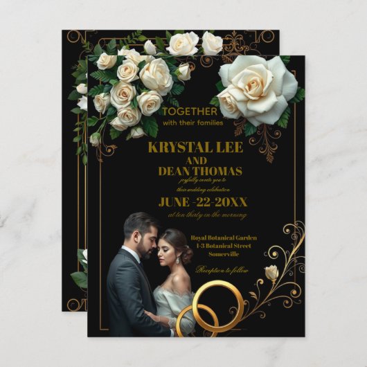 Moody Black Burgundy Blush Floral Peonies Wedding Mitteilungskarte (Vorne/Hinten)