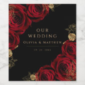 Moody Black Burgundy Roses Wedding Weinetikett (Einzelnes Label)