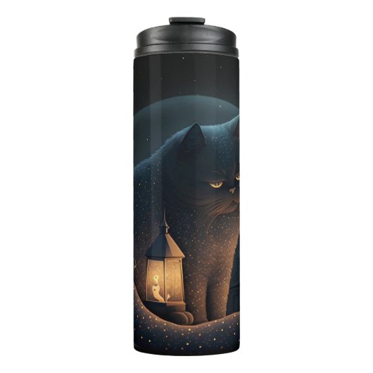 Moody Black Cat by House @ Night - Thermal Tumbler Thermosbecher (Vorderseite)