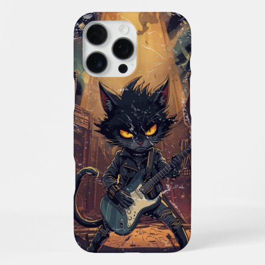 Moody Black Cat Playing Guitar Angry Guitarist  iPhone Hülle (Rückseite)