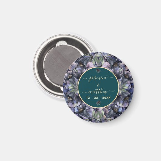 Moody Black Floral Classic Couple Names Wedding Magnet (Vorderseite/Rückseite)