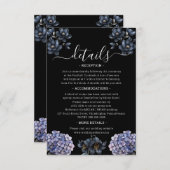 Moody Black Floral Classic Script Wedding Details Begleitkarte (Vorne/Hinten)