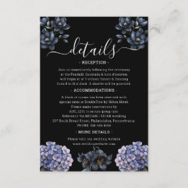 Moody Black Floral Classic Script Wedding Details Begleitkarte