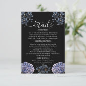 Moody Black Floral Classic Script Wedding Details Begleitkarte (Stehend Vorderseite)