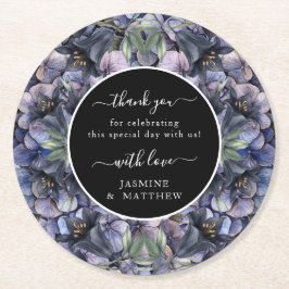 Moody Black Floral Classic Thank You Chic Wedding Runder Pappuntersetzer