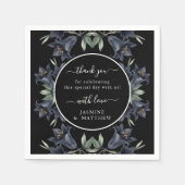 Moody Black Floral Classic Thank You Chic Wedding Serviette (Vorderseite)
