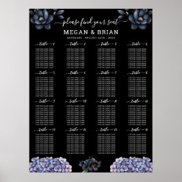 Moody Black Floral Classic Wedding Seating Chart Poster