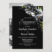 Moody Black Floral Custom Foto Engagement Party Einladung (Vorne/Hinten)