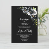 Moody Black Floral Hochzeitsempfang Einladung (Stehend Vorderseite)