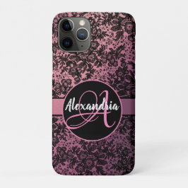 Moody Black Floral on Pink Monogram Case-Mate iPhone Hülle
