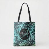 Moody Black Floral on Turquoise Monogram Tasche (Vorderseite)